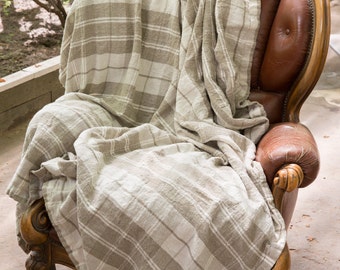 Checkered Natural Linen Bed cover / Throw