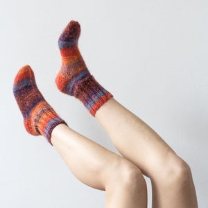 Bright Hand Knitted Wool Socks