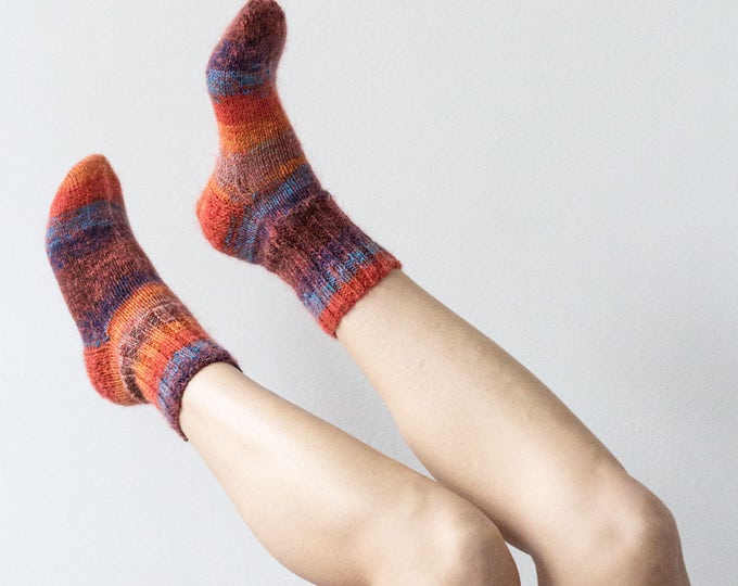 Bright Hand Knitted Wool Socks