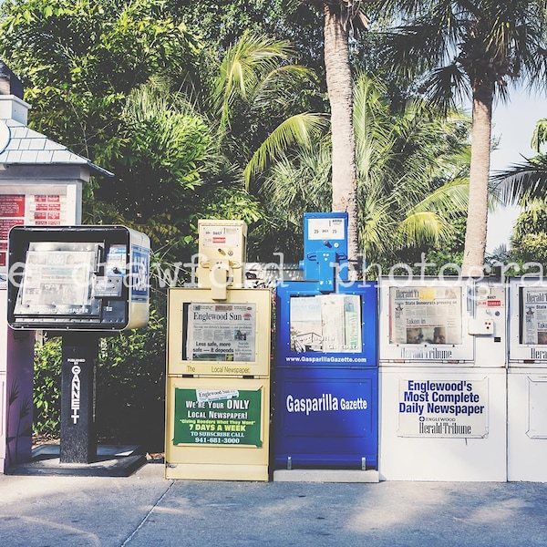 Boca Grande Florida Street Newspaper Stands Historic Downtown Photograph Fine Art Print Photography katiecrawfordphoto