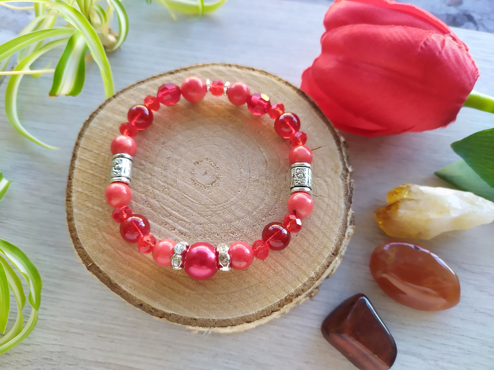 Gelb orange rotes Stretch Armband Gelbes Moos Achat Edelstein | Etsy