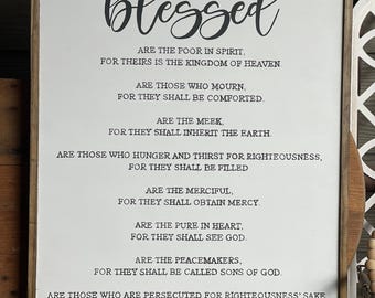 Handmade Beatitudes Sign, Sermon on the Mount, Distressed White