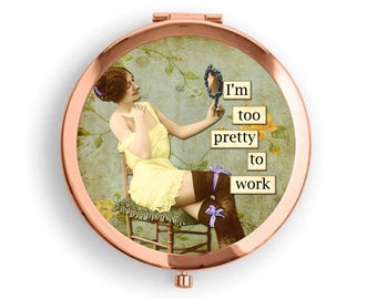 Rose Gold Compact Pocket Mirror,  Magnifying Compact Mirror, Art Deco, Vintage Ladies, Flapper Ladies, Mother's Day Gift