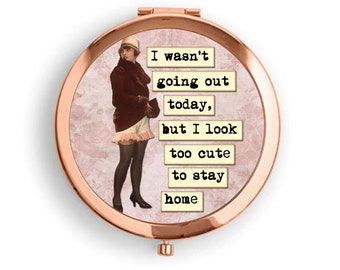 Rose Gold Compact Pocket Mirror,  Magnifying Compact Mirror, Art Deco, Vintage Ladies, Flapper Ladies, Mother's Day Gift