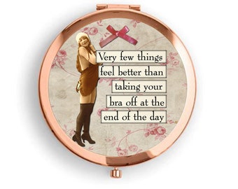 Rose Gold Compact Pocket Mirror,  Magnifying Compact Mirror, Art Deco, Vintage Ladies, Flapper Ladies, Mother's Day Gift