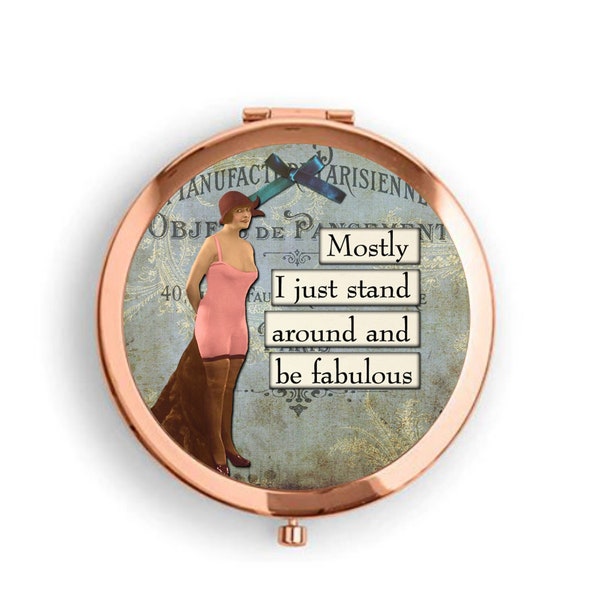 Rose Gold Compact Pocket Mirror,  Magnifying Compact Mirror, Art Deco, Vintage Ladies, Flapper Ladies, Mother's Day Gift