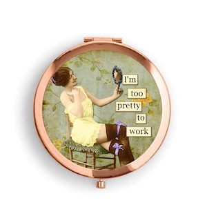 Rose Gold Compact Pocket Mirror,  Magnifying Compact Mirror, Art Deco, Vintage Ladies, Flapper Ladies, Mother&#39;s Day Gift