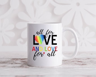 LGBTQ Pride Coffee Mug: Love is Love, Rainbow Heart