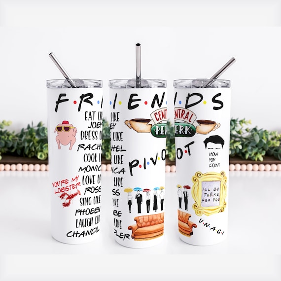 Friends 20 Ounce Stainless Steel White Tumbler, Friends Inspired Tumbler,  Hot or Cold Tumbler, Mother's Day Gift