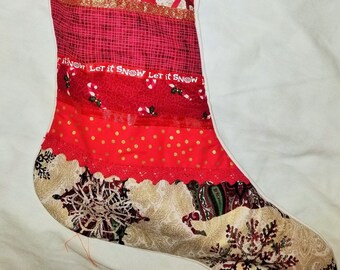 Quilted Snow flakes Christmas stocking