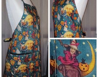 Witches, cats and smiling moons bib apron
