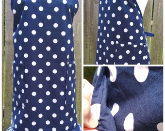 Navy Blue Polka Dots bib apron