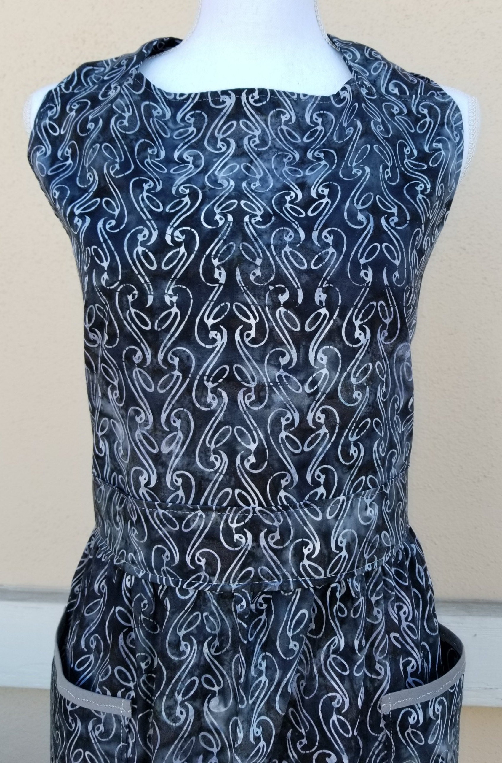 Roman Batik gray bib apron