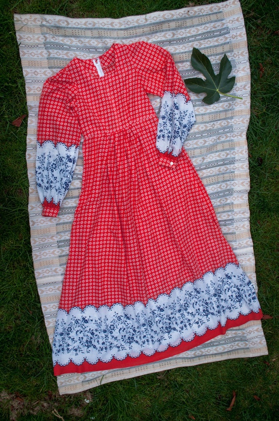 Vintage 70's, Red and Blue, Peasant, Handmade, Hip