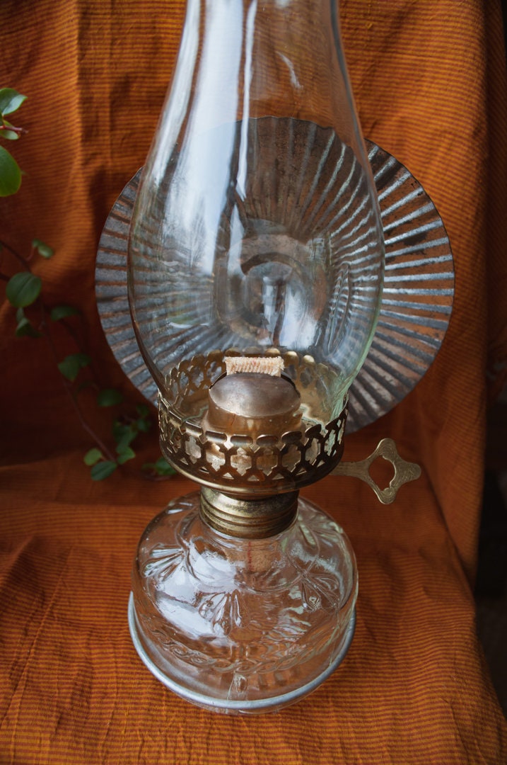 Vintage Oil Lamp Oil Lamp with Reflector Antique Lamp Glass Etsy