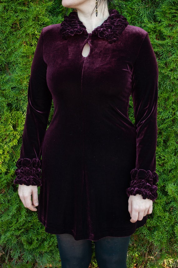 90s Dress, Velvet Dress, Burgundy Dress, Baby Doll