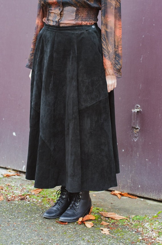 Danier Full Length Black Suede Leather Full Skirt