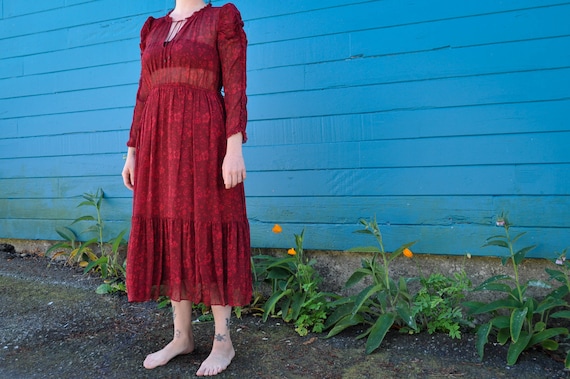 100% Silk Boho Hippie Sheer Tiered Maxi Dress, She