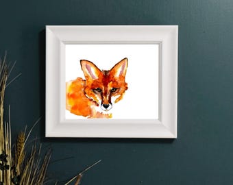 Peeking Red Fox Wall Art Watercolor Print Only