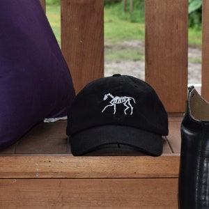 Halloween horse skeleton, Spooky Equestrian Halloween,  Embroidered Baseball Hat, white thread