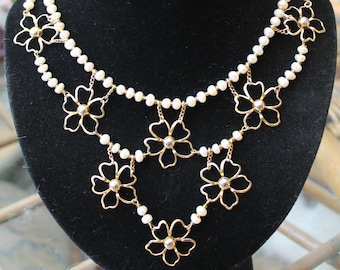 Vintage Pearl Cascade necklace and earings