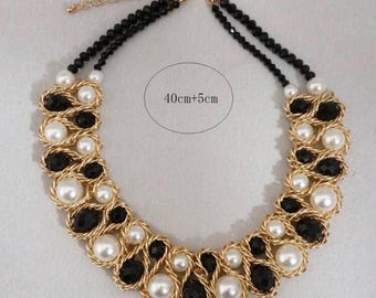 Crystal pearl beaded double row necklace for women. Fashionable.