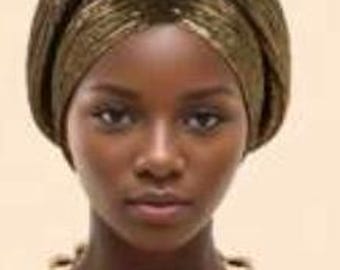 Glitter Fabric African Auto Gele Headtie Nigeria Party Headwear Knotted Turban Cap. Women’s Headwrap