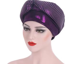 Purple Glitter Auto Gele Headwrap: Nigerian Wedding Turban