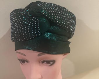 Green Glitter Stones Auto Gele - African Wedding Headwrap
