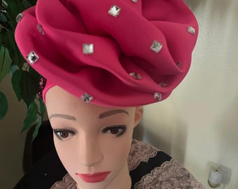Elegant African lady, Head wraps Nigeria Party Turban Hat Big flower Headtie Headwear.