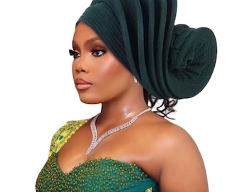 African Auto Gele Headwrap, Pre-Tied Nigerian Turban Hat, Ready to Wear Gele, Wedding Party Headwear