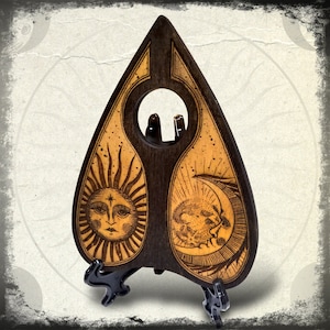 Engraved Wood Planchette for Ouija Board - Sun & Moon