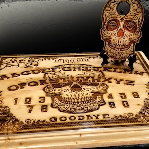 Engraved Wood Ouija Board & Planchette Set - Day of The Dead