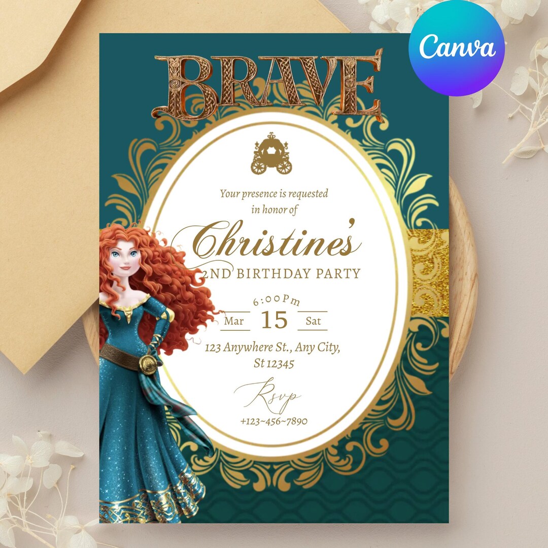Princess Merida Birthday Invitation: Brave Birthday Invite, Editable ...
