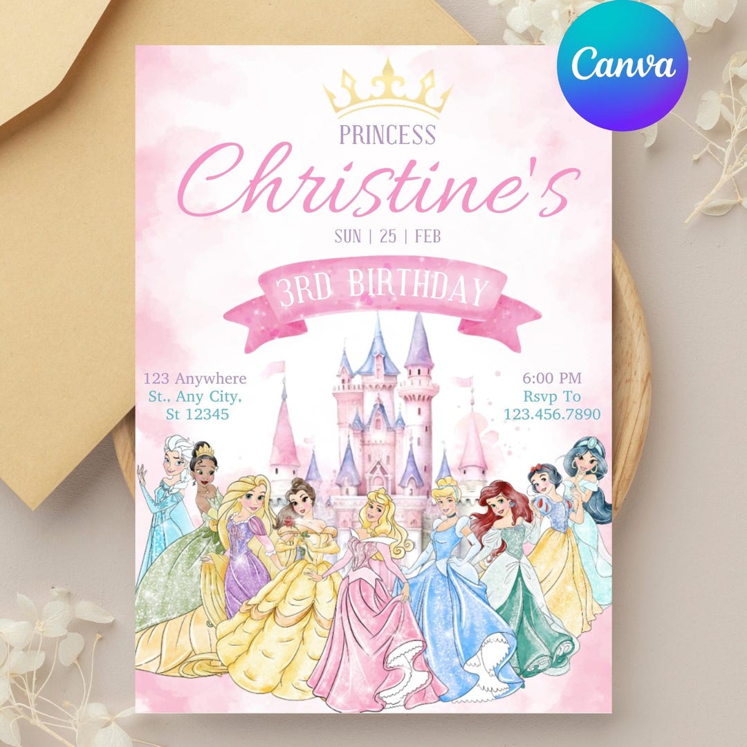 Editable Princess Birthday Invitation: Princess Birthday Template ...
