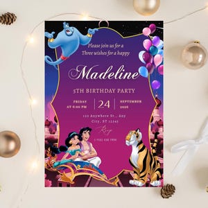 Princess Jasmine Birthday Invitation, Arabian Nights Party, Custom Aladdin Invitation, Aladdin Party Invite, Editable Canva Template image 2