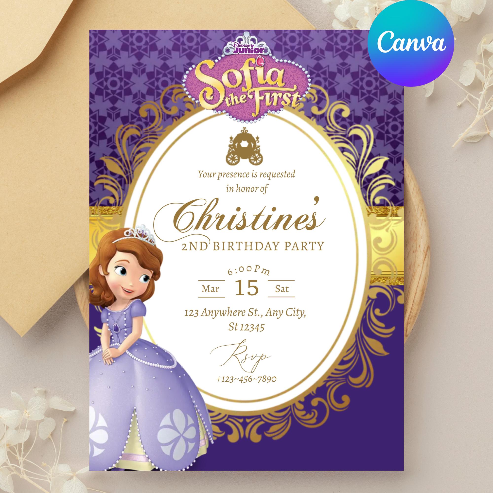 Sofia the First Birthday Templates - Etsy