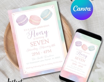 Macaron Birthday Invitation, Editable Cookie Invite, Sweet Birthday Celebration, Birthday Baby Shower Bridal Shower Instant Download 002