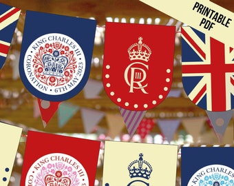 PDF Printable King Charles Coronation Celebration Banner / The King's 2023 bunting flags / Street Party / Union Jack / Royal /British