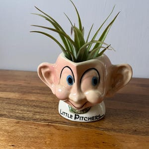 Vintage 1960s Ceramic Large Eared Man Little Pitchers Small Coffee Creamer Pitcher Antique Home Decor Planter