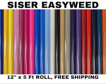 Siser EasyWeed Heat Transfer Iron On Vinyl 5 ft Roll (12”x 60”), Choose Colors, Cricut, Silhouette, All Craft Cutters, Free Shipping