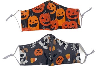 Set of 2 Halloween Face Masks - Halloween mask for kids - Adult Halloween  face mask - Handmade - Washable and Reusable