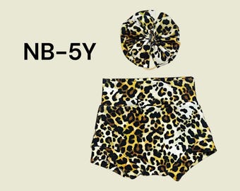 Baby Girls Leopard Print Bummies and Bow Headband Set, Toddler Shorts