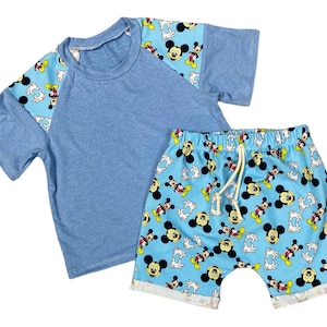 2 stuks shorts en shirt, topje met korte mouwen voor kinderen, kledingset broekje, Mickey Mouse Disney-outfit meisje en jongen, zomeroutfit