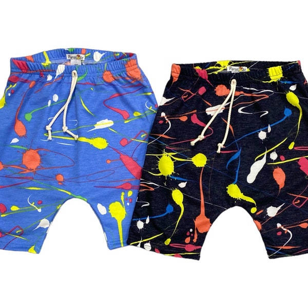 Kids shorts with colored splashes, children baggy shorts, colorful shorts, boys toddler harem shorts, girls shorts, newborn shorts