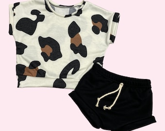 Cow Print Top & Shorts Outfit for Girls, Baby And Toddler 6M-7T