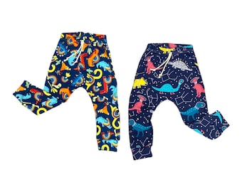 Dinosaur harem pants, dinosaur leggings, kids joggers, baby boy harem pants, newborn animal joggers, kids birthday party, baby shower gift