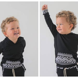 Kids Black French Terry Hoodie: Baby & Toddler Aztec Pocket Sweatshirt