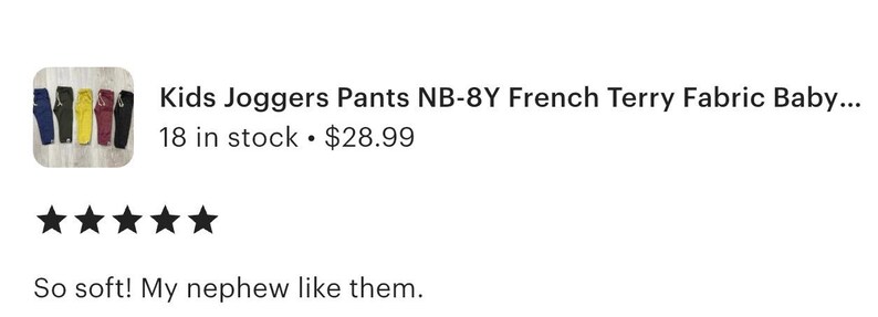 May include: A collection of children's jogger pants in shades of navy, olive, yellow, and burgundy. These French terry fabric joggers are designed for babies and children aged newborn to 8 years old. The image includes the text "Kids Joggers Pants NB-8Y French Terry Fabric Baby..."