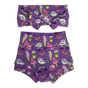 Unicorn Rainbow Bummie & Headband Set: Purple Summer Outfit